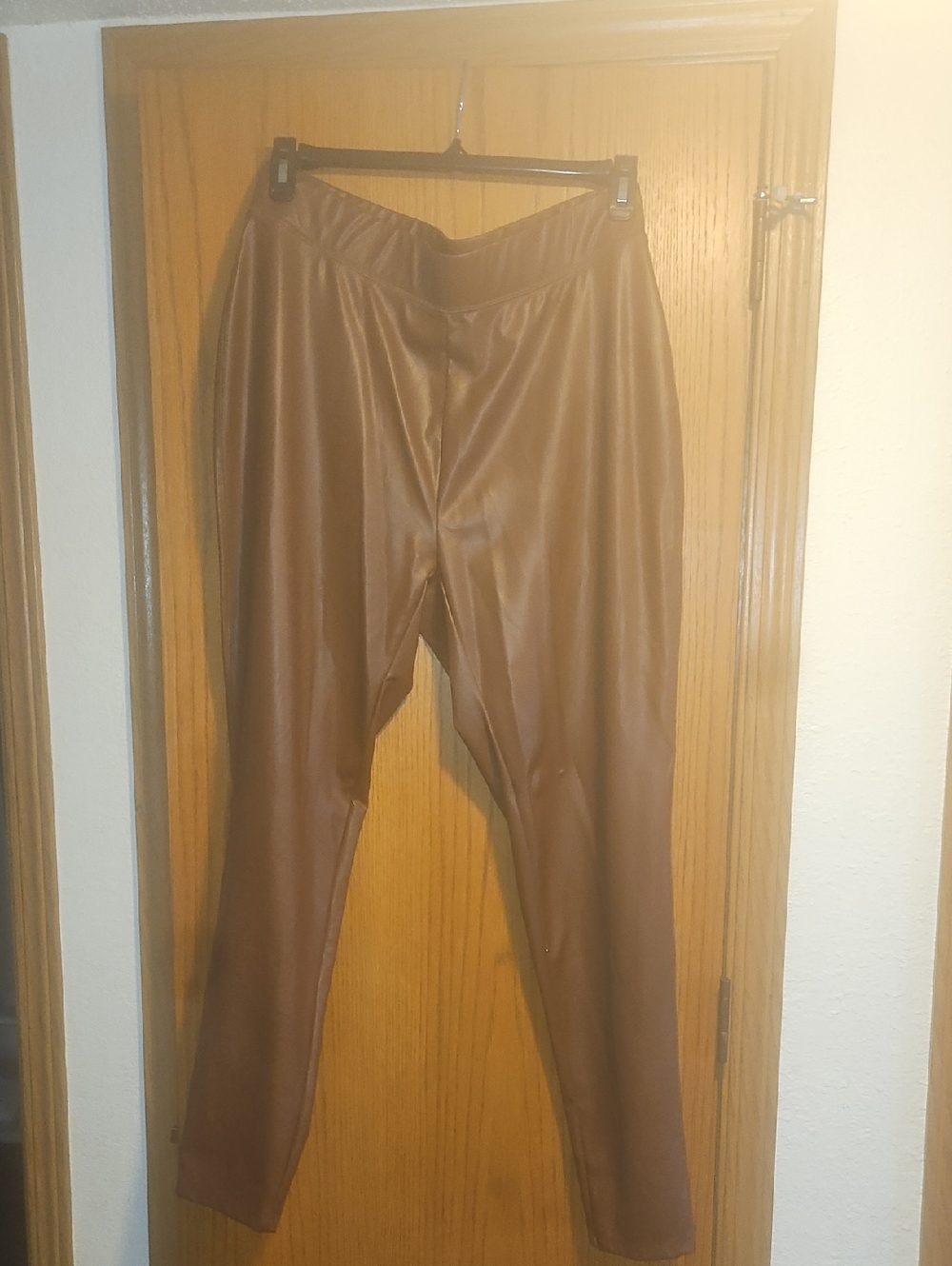 Ashley Stewart Faux Leather Leggings in Camel